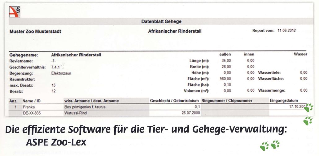 Artikel:Die effiziente Software fpr die Tier- und Gehege-Verwaltung: ASPE-Zoo